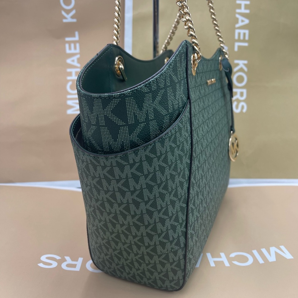 MICHAEL KORS 
Jet Set Travel Large Signature Chain Shoulder Tote Bag
Moss
NWT - Picture 3 of 16